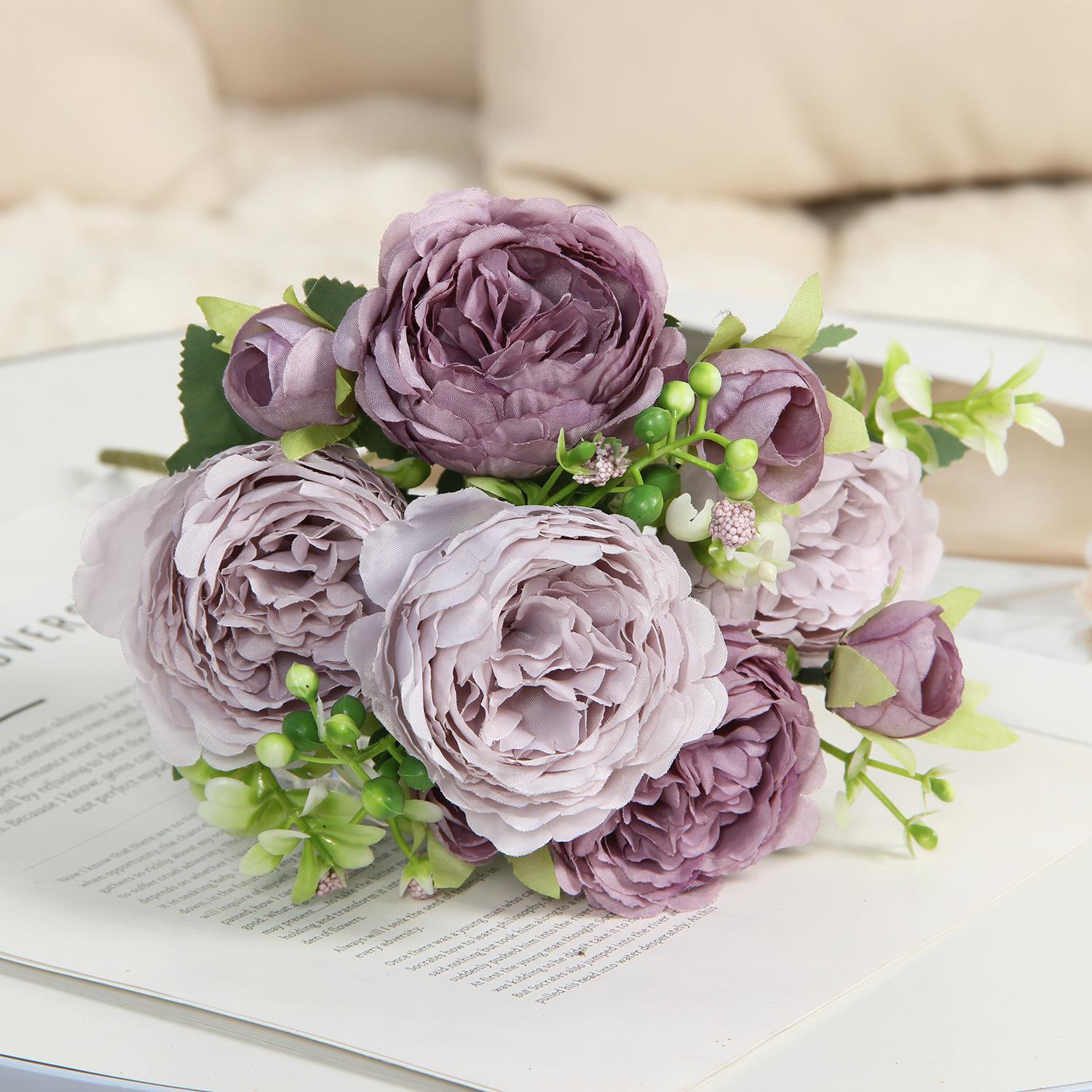 

Artificial Persian Rose Bouquets - 5-Head Faux Roses for Home and Wedding Décor