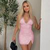 Europe and the United States Hot-selling Women's Clothing Spring New Fashion Sexy V-neck Flower Edge Split Hip Wrap Dress Women