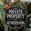 2D Flat Aluminum Retro Round "Private Property, No Trespassing" Sign, 7.87 Inches X 7.87 Inches. Suitable for Garages, Outdoor Spaces, Workshops