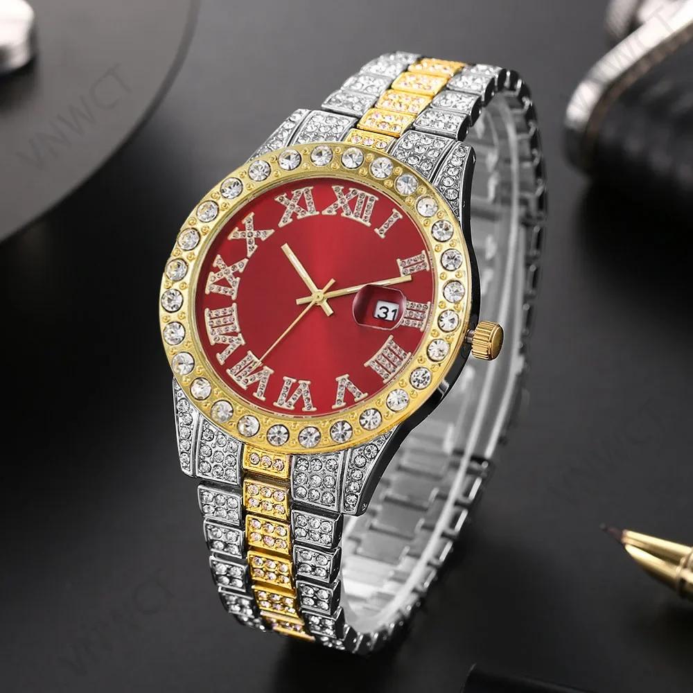 Luxury Men Watches Diamond Golden Watch Ladies Wrist Watch Rhinestone Hip-hop Diamond Bracelet Watch male Clock Relogio Feminino