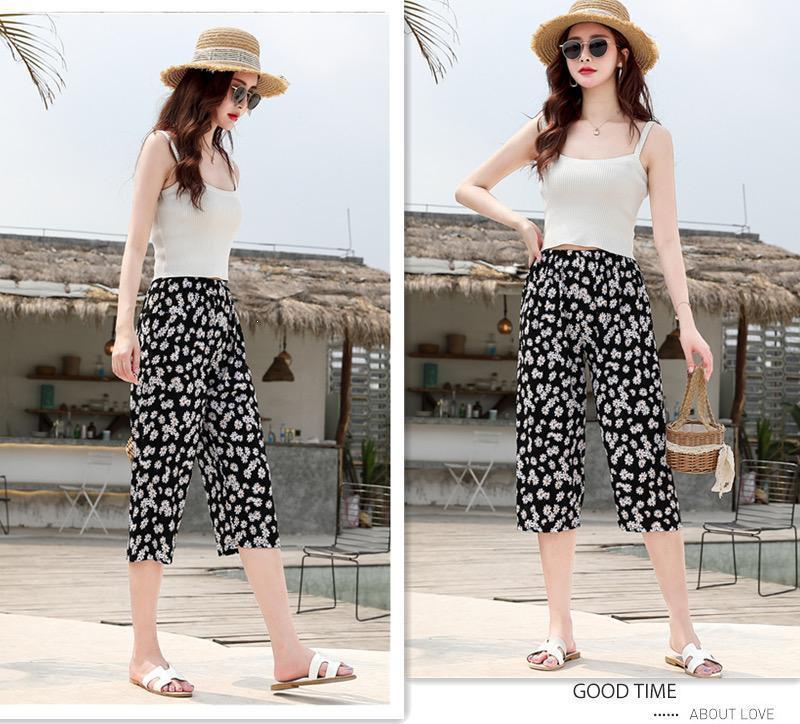 Summer Cotton Silk Polka Dot Slimming Over-the-Knee Pants