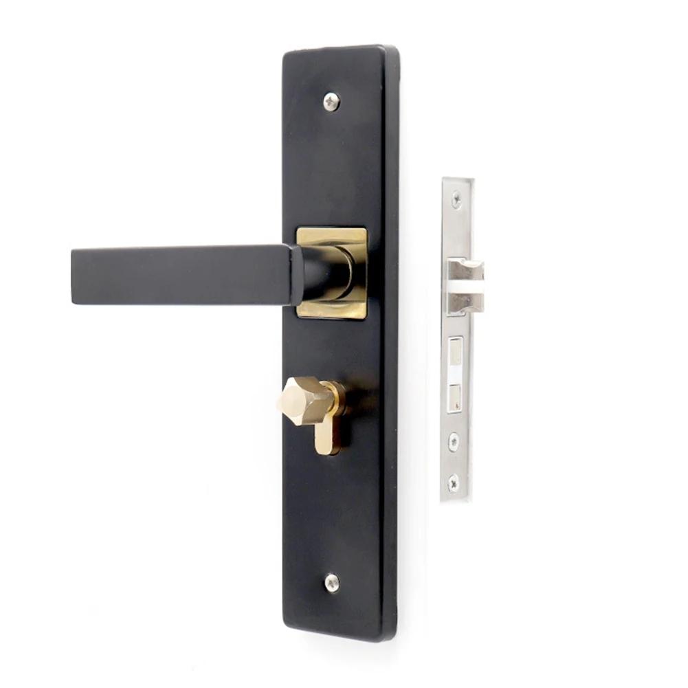 Door Lock With Handle Black For Bedroom Indoor Durable Bathroom 3 Keys Security Sturdy Anti-Theft Room Safety Simple Door Handle