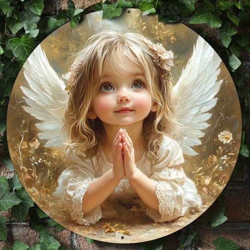 Aluminum Wall Art Angel Floral Wreath Gold Halo Home Decor