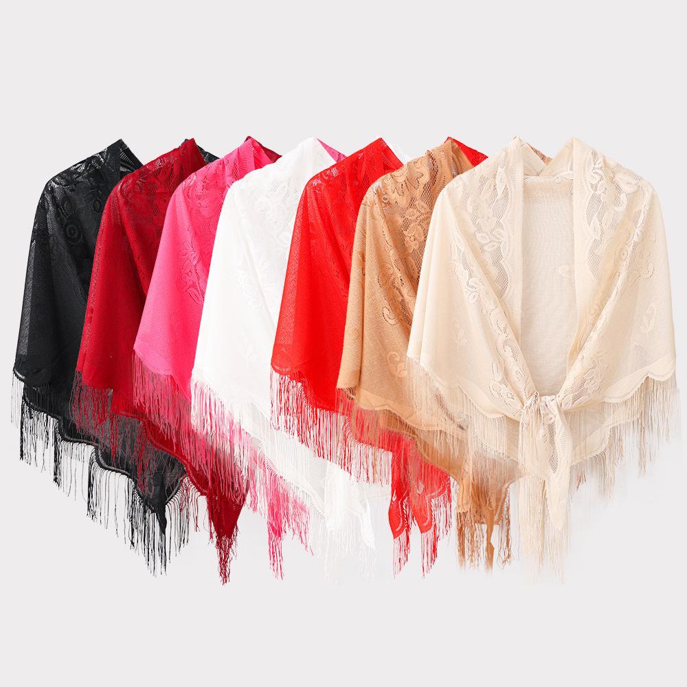Chic Summer Lace Triangle Scarf: Sun Protection, Tassel Shawl, Fashionable & Versatile for Elegant Ladies.