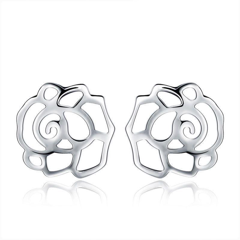 Peony Rose Hollow-Out Flower Stud Earrings - Accessory Series