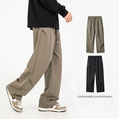 Japanese Style Men's Pleated Design Pants Spring Autumn Trousers Loose Casual Solid Drawstring Long Pants