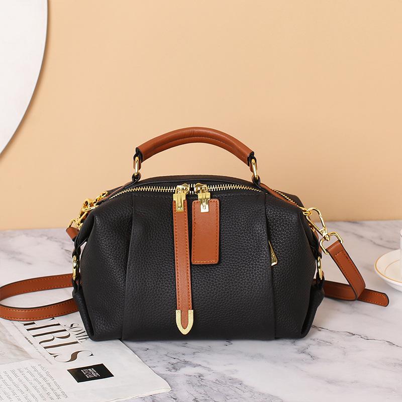 Bag women's new trendy fashion leather Boston pillow bag women's crossbody first layer cowhide niche handbag