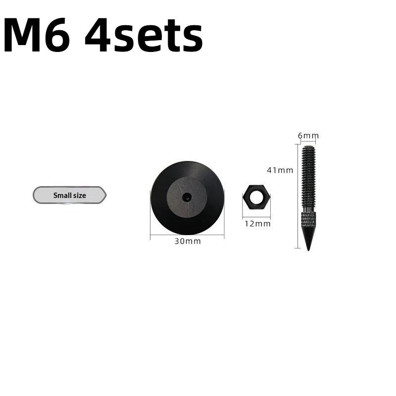4Sets M6 M8 M10 Spike Feet Cone Stand Base Speaker Isolation Pad Mat Foots Floor Pc Tv Monitor Subwoofer Cd Amp Shock Proof