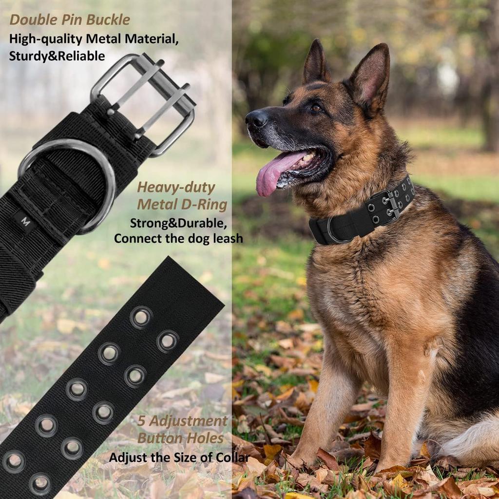 Tactical Dog Collar Breathability Nylon Adjustable Heavy Duty Metal Training  Collar for small Medium large Dogs Pet Products