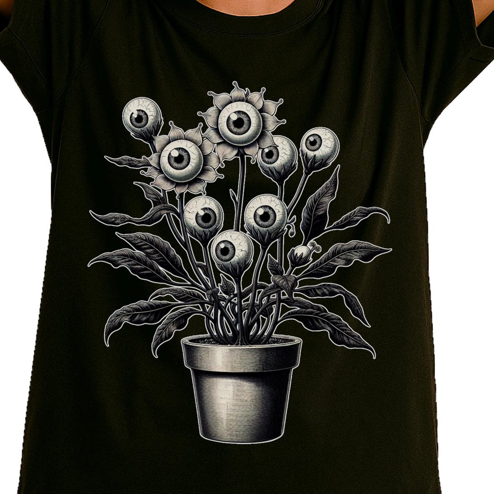 Creepy Plant Eyeballs T-Shirt | Floral Goth Weirdcore Tee | Odd Dark Cottagecore Gift 3XL