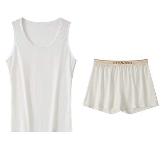 2Pcs/Set Men Pajamas Set U-Neck Sleeveless Vest Elastic Waist Wide Leg Shorts Set Summer Sleepwear Home Wear