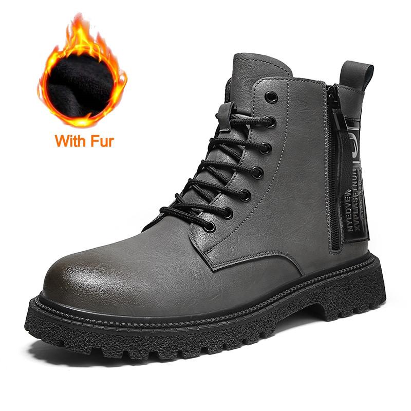 New Men Boots Autumn Winter Leather Mens Casual Boots High Quality Men Boots Luxury Side Zipper Outdoor Snow boot