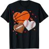Heart Football Basketball Baseball Valentines Day Boys Mens T Shirt