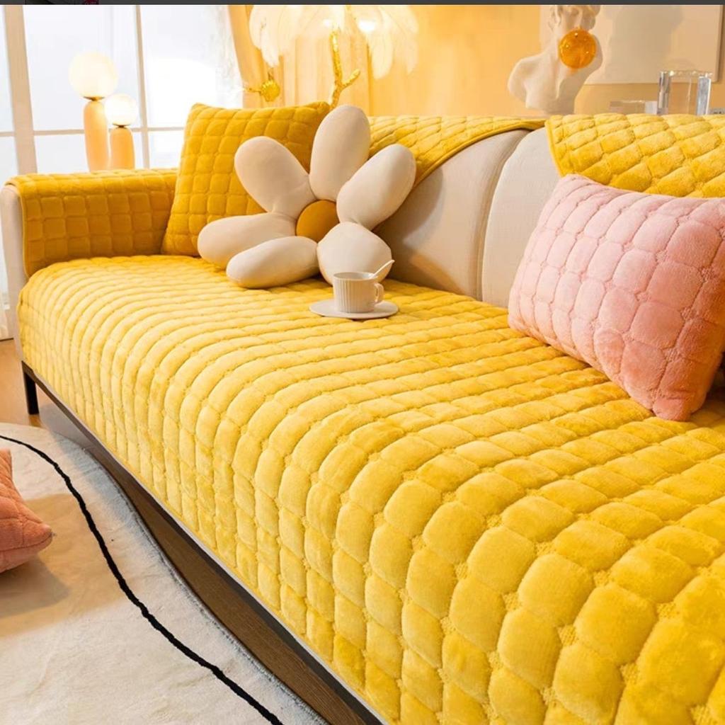 Flannel Thickened Sofa Cushion Plush Non-slip Seat Cushion Winter Sofa Towel Solid Color Sofa Cover