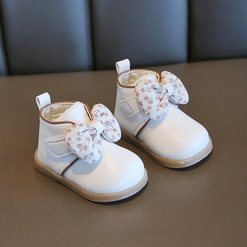 Kleines Mädchen Babylaufschuhe Weichsohlige Prinzessin Baumwollschuh Plüschisolierung Babyschuhe Schmetterlingsschleife Baby Mädchen Lederschuh