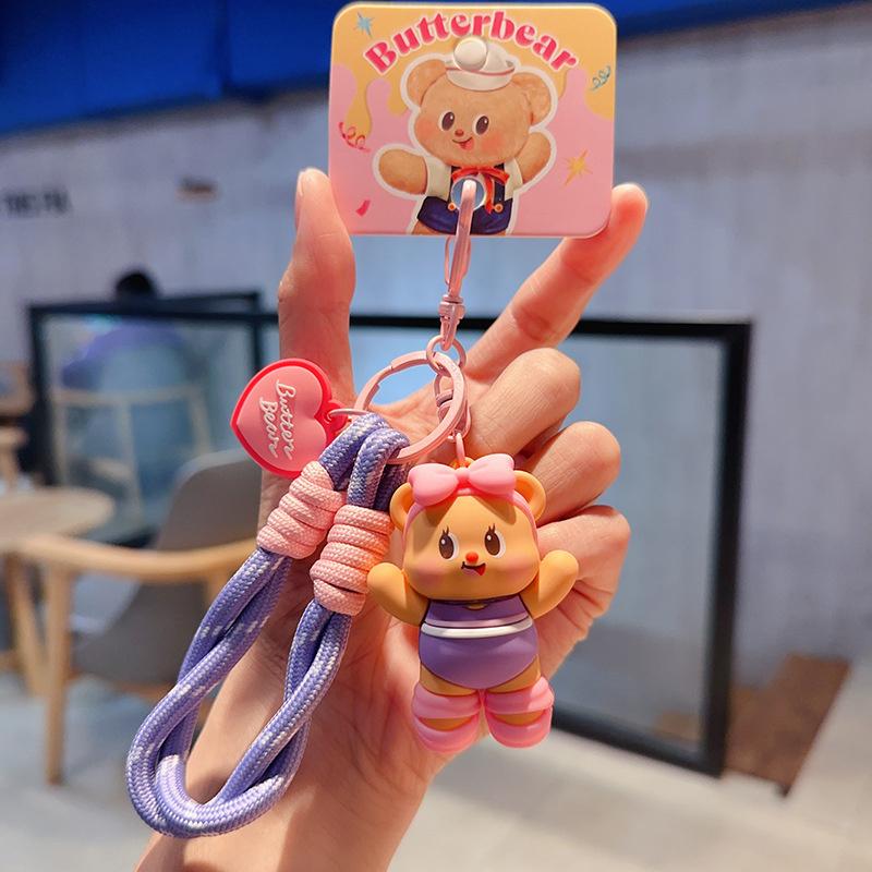 Cute Cartoon Picnic Adventure Butter Bear Keychain Cute Bag Charm Pendant