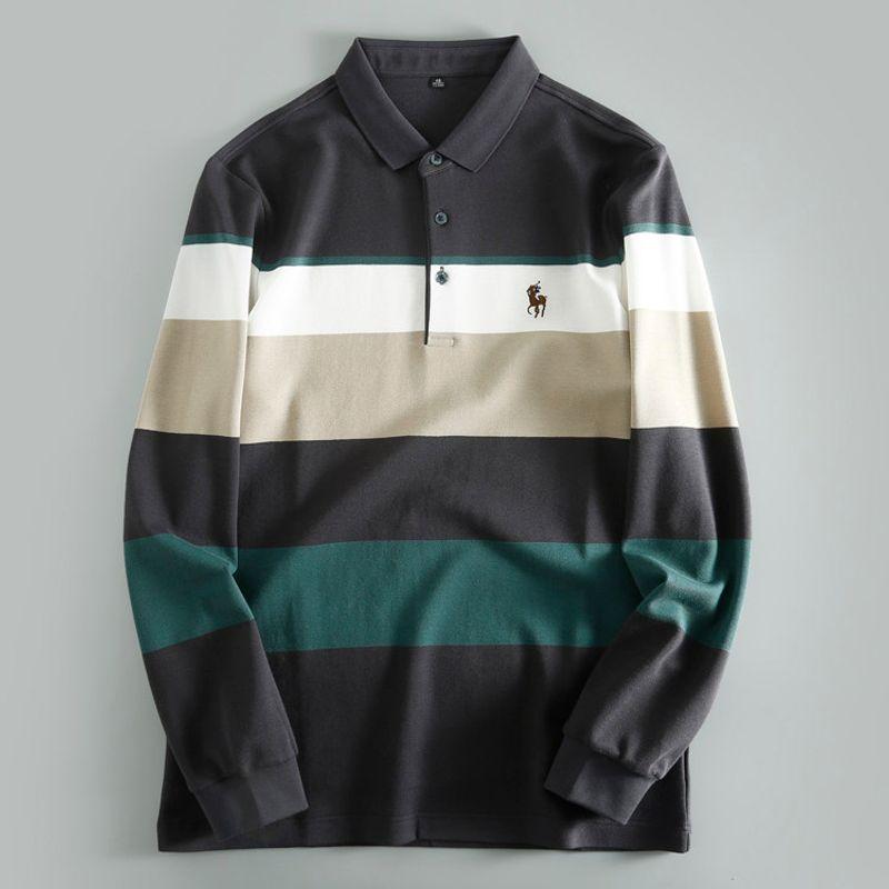 Withdraw from Cupboard Balance Cargo with Logo Cut off Spring and Autumn Men Lapel Polo Shirt Export OEM Goods Cut Label Long-T-Shirt Cattle Goods Gray XL