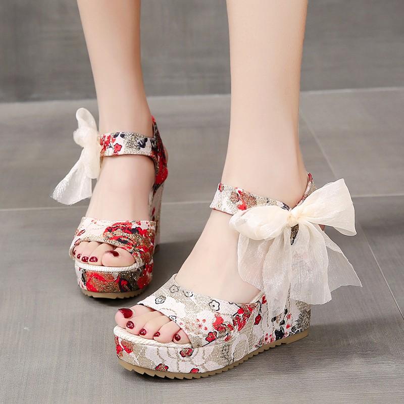 Fashion Hot Lace Leisure Women Wedges Heeled Women Shoes Summer Sandals Party Platform High Heels Shoes Woman