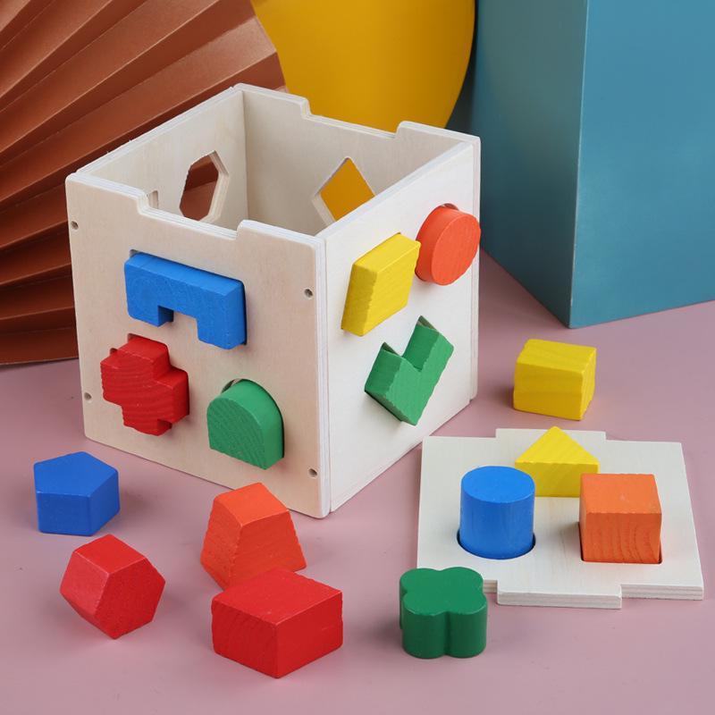 Wooden Shape Sorting Intelligence Box - 3D Geometric Blocks for Early Education & Parent-Child Interaction