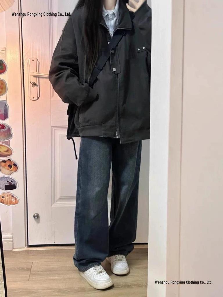 Women's Black Lapel Jacket: 2025 Spring/Autumn Trendy Lightweight Baseball Style