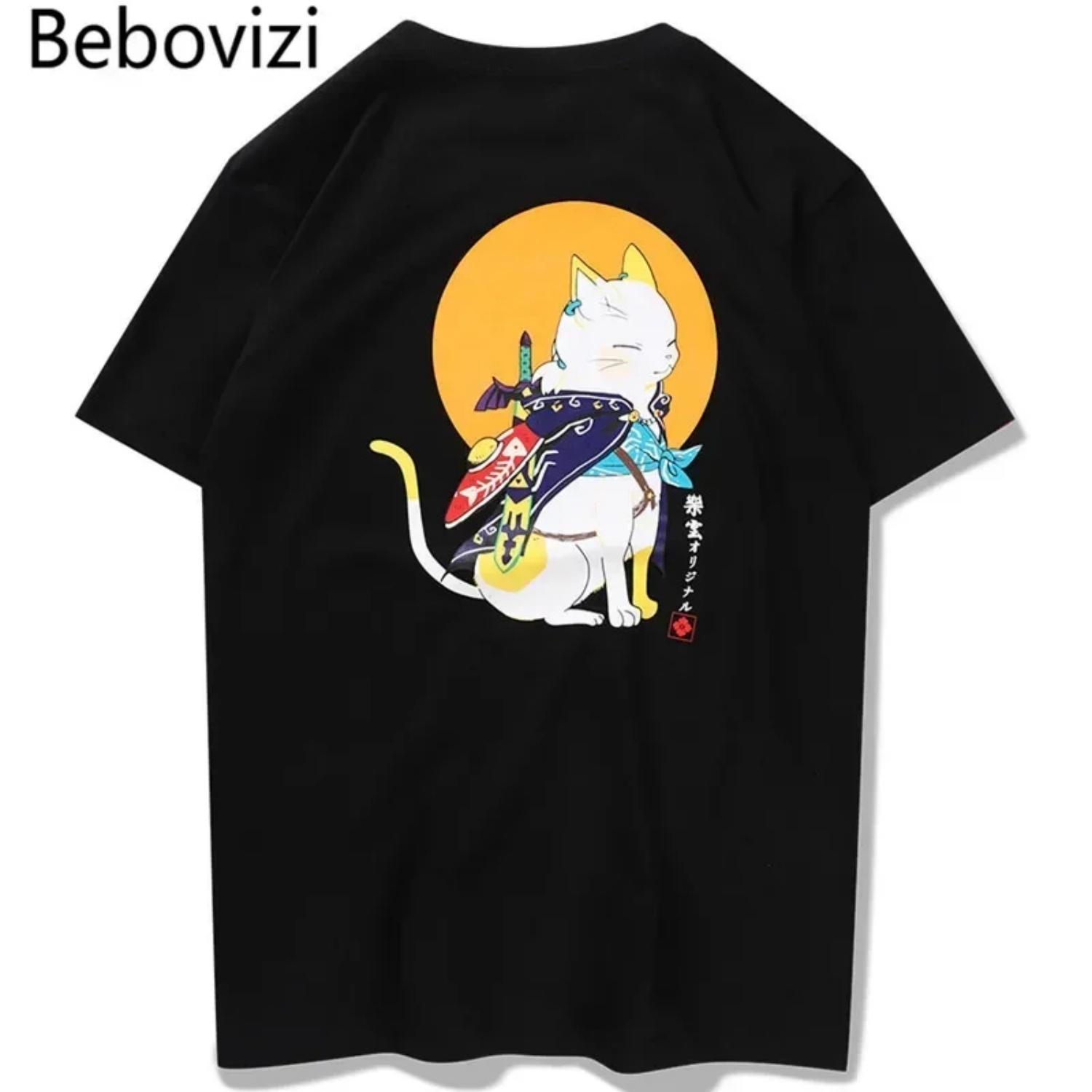 

Cute Japanese Samurai Ronin Cat T-Shirt New 100% Cotton Summer Short Sleeve O-Neck Harajuku Casual Mens T-shirt Streetwear S чёрный