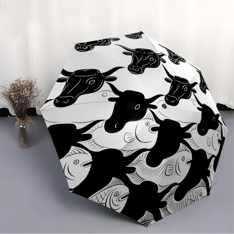 1pc Cows Fishes Automatic Open/Close Umbrella Compact Folding Umbrella, All-Season Portable Umbrella for Women/Men F1124210