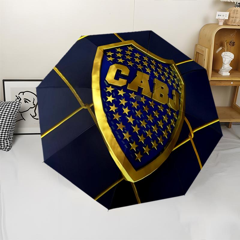 Club Atlético Boca Juniors Print Automatic Umbrella, 8 Rib Iron Frame, Plastic Handle, Suitable for Outdoor Travel &Daily , Ideal Gift