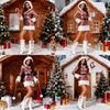 Holiday Themed Sequin Dress With Plush Edging And Waist Belt For Festive Stage Wear
