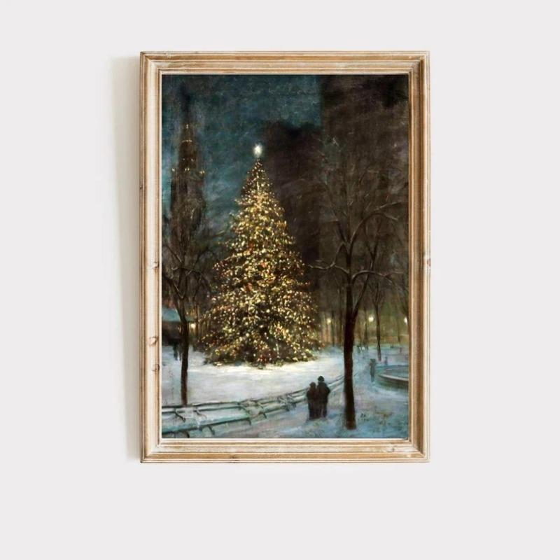 

Victorian Christmas Tree Winter Scene Art Print, Holiday Decor, Christmas Wall Art, Winter Art Print Decor 21X30CMNo Framed