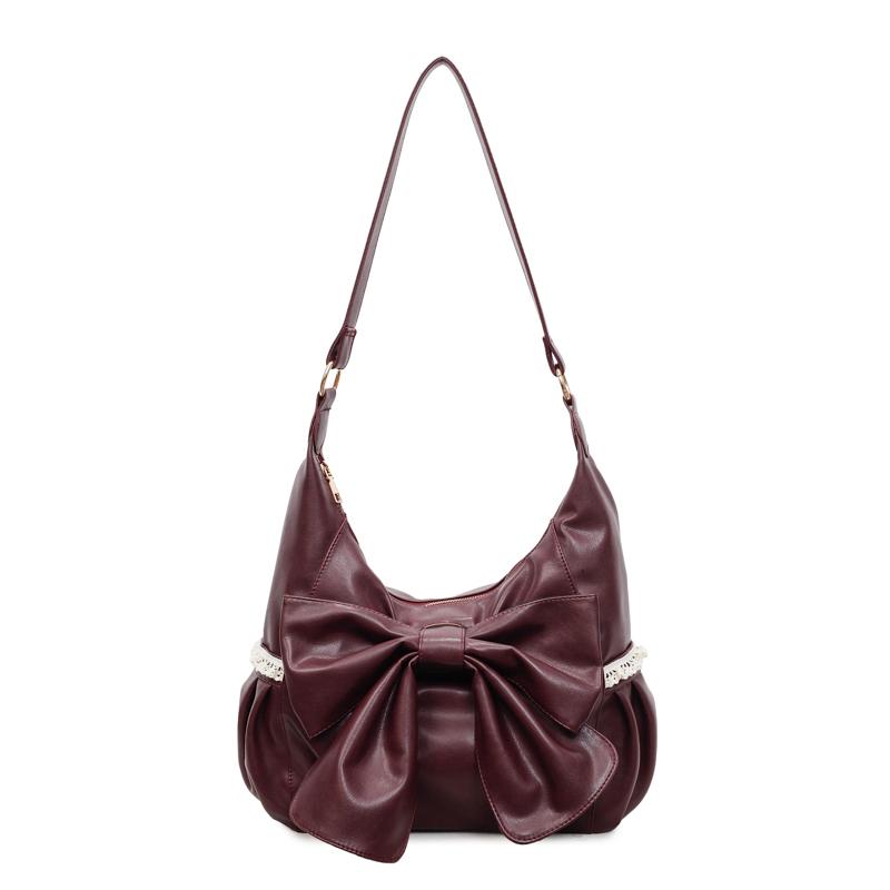 Damen Große Schleife Schultertasche - Weiche Kunstleder Hobo Tasche mit Spitzenverzierungen, Trendige Mode Handtasche für den Lässigen Täglichen Gebrauch & Einkaufen