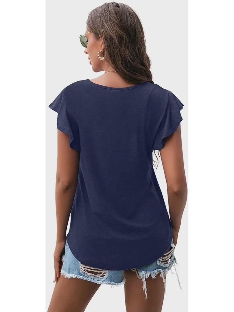 2024 Damen Lotusblatt Kurzarm Rundhals Top