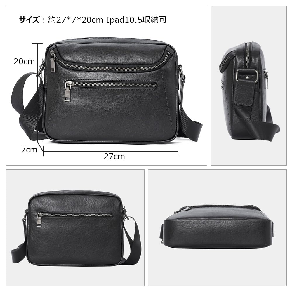 Whatna Antik-Stil Gebrämtes Natürliches Rindsleder Schultertasche für Herren, Crossbody Brusttasche mit Seitenfach für iPad (10,5 "), Große Umhängetasche