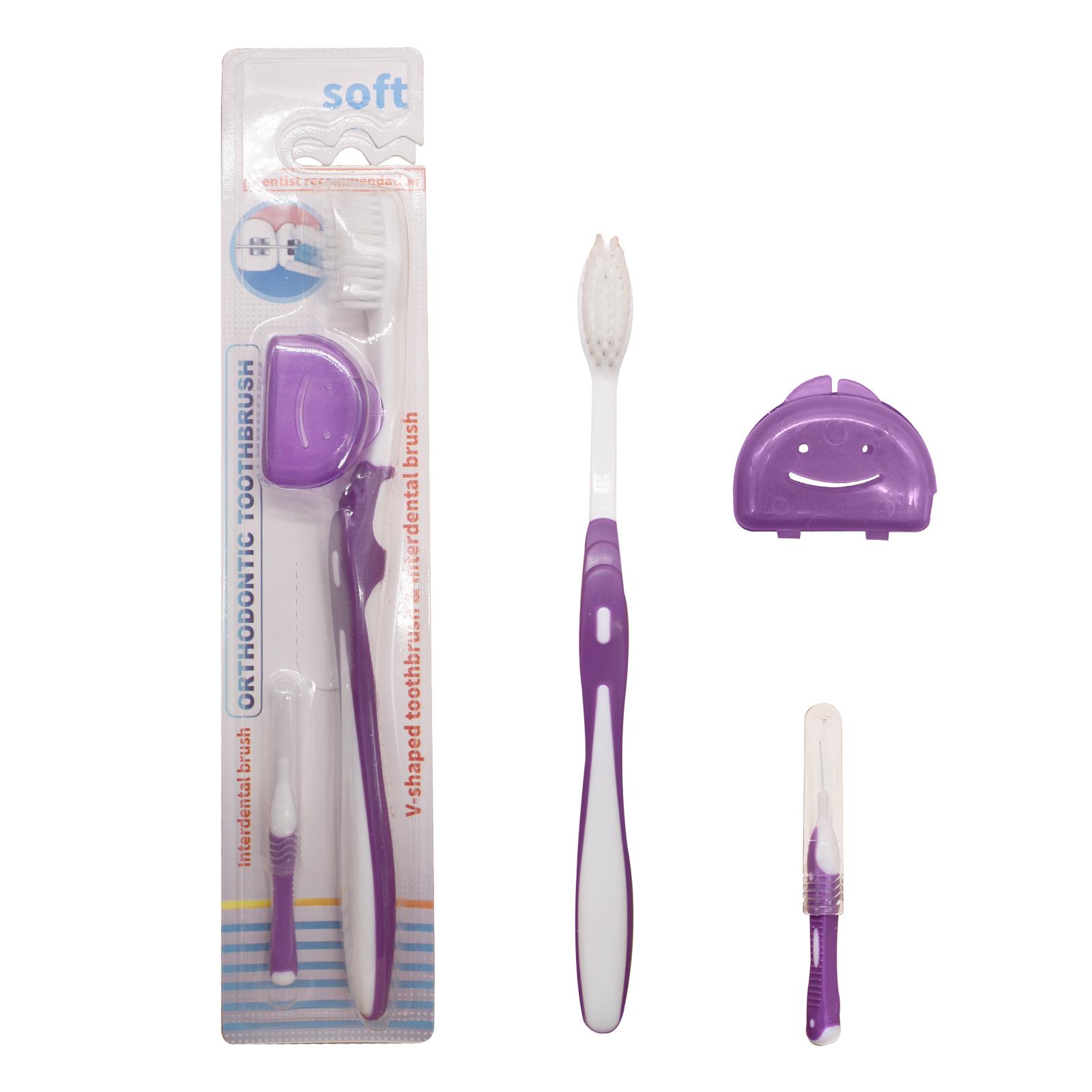 

V-Shaped Bass Brushing Toothbrush Soft Bristles V-Trim Orthodontic Toothbrush Toothbrush For Braces And Orthodontics Small Head фіолетовий