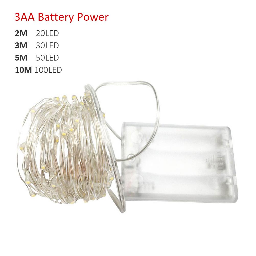 Silver Wire LED String Light Battery Powered Warm White Fairy Light Home Christmas Wedding Party Decoration