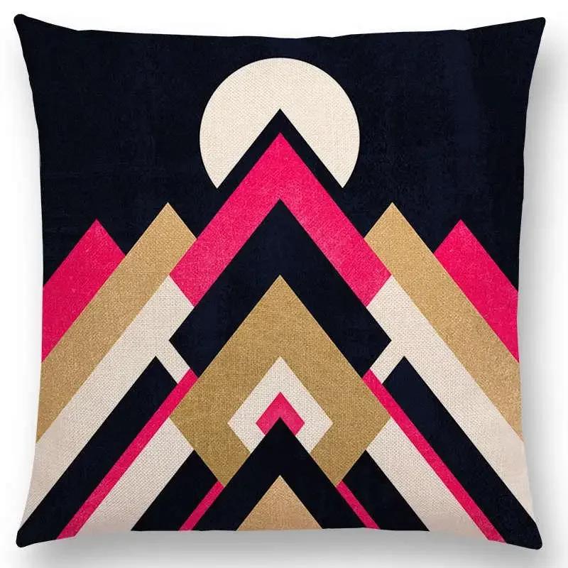 Neuer Sonnenaufgang Und Mond Verträumte Gipfel Farbenfrohe Berge Welt Abstraktes Geometrisches Muster Kissenbezug Auto Sofa Dekokissenbezug