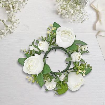 Anello per Candela Corona Artificiale Verdezza Rosa Portacandela Decorativo a Colonna per Porta Soggiorno