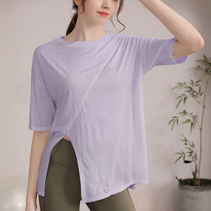 

Summer Thin Yoga Clothes Women s Plus Size Loose Exercise T-shirt Fitness Running Short Sleeve Blouse Quick-Drying Yoga Jacket Purple M (suitable for 50.00 kg-57.50 kg