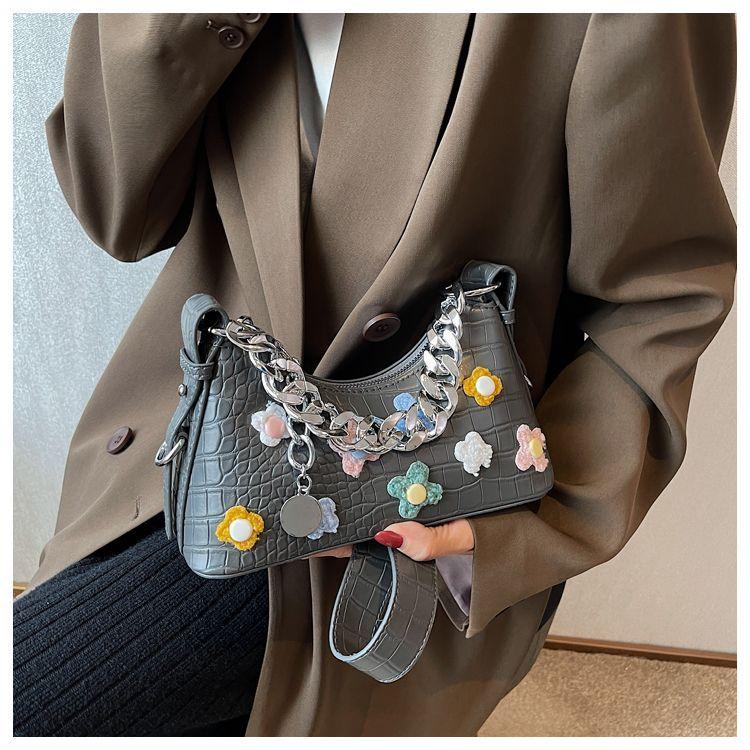 Damentasche 3D Blume PU Ketten Alligator Mode Alleskönner Umhängetasche Handtasche Crossbody Damentasche Luxus