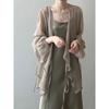 Women's V Neck Long Sleeve Midi Cardigan Loose Fit Chiffon Open Front Cover Up