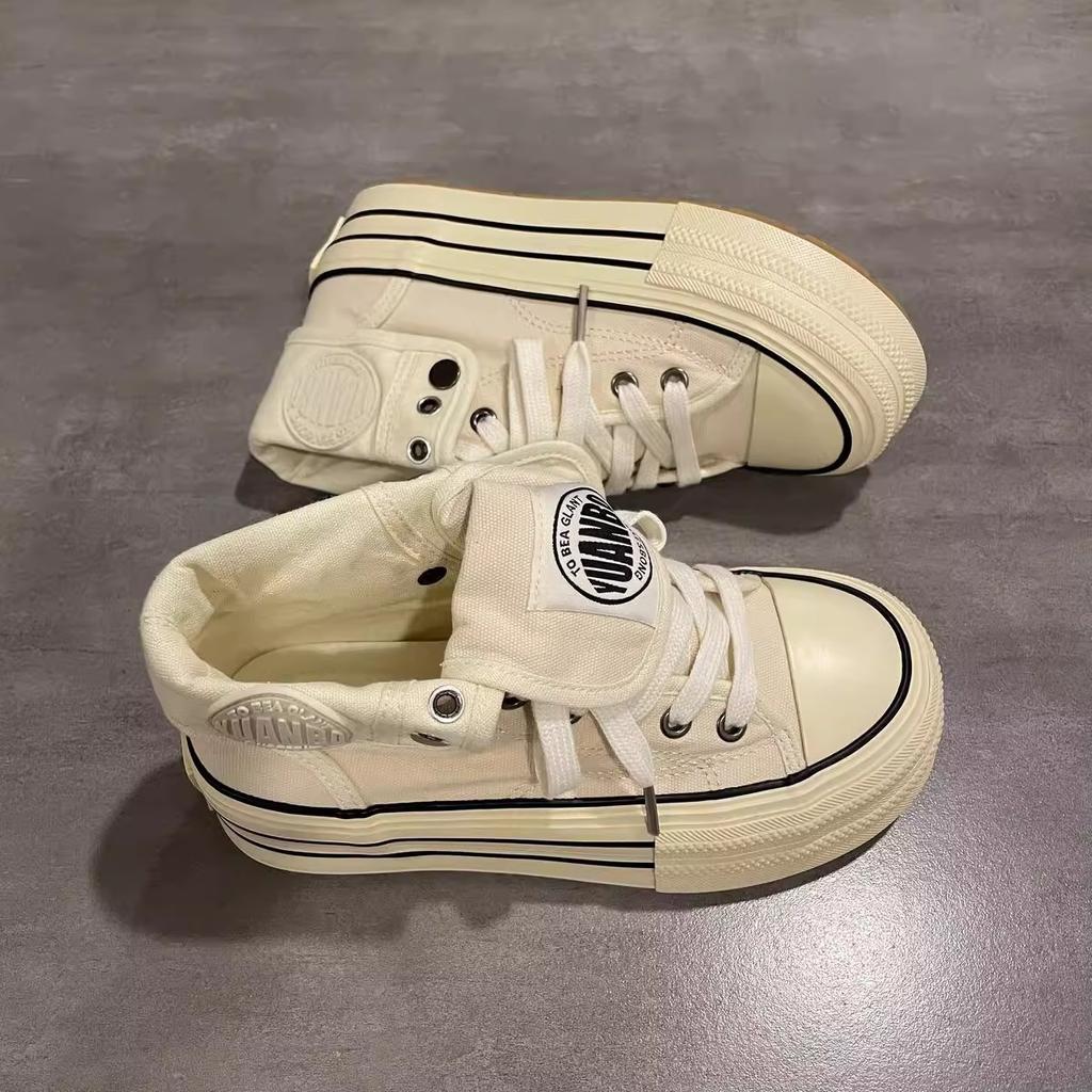 High-top Thick-soled Two-wear Canvas Shoes for Women's 2025 New Spring Versatile Student Retro Niche Design Casual Board Shoes