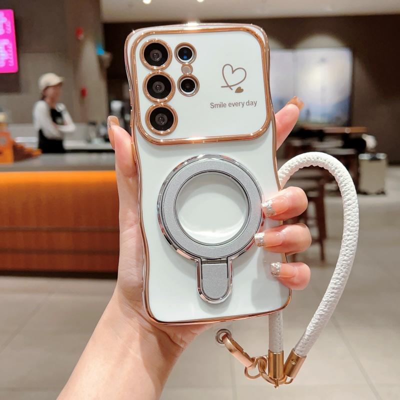 

Волнистая рамка Ремешок на запястье Чехол для телефона для Samsung Galaxy S22 S23 S24 S25 Ultra Plus Edge A55 A54 A56 A36 A24 Силиконовый Мягкий Защитный Чехол Магнитная Подставка Samsung A36/A56 белый