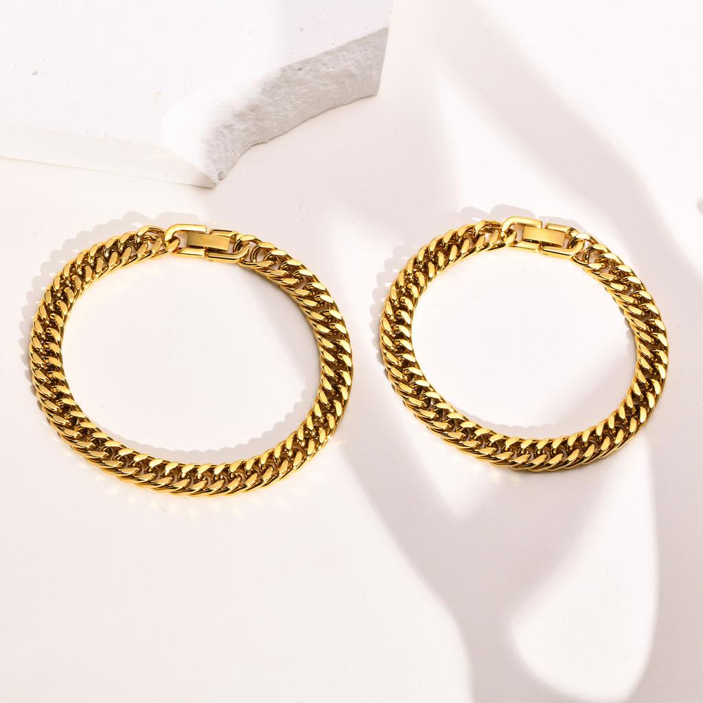 Stylish Double Curb Chain Bracelets for Men Boys,8/10/12/15mm Stainless Steel Miami Link Wristband,Punk Zircon Gifts