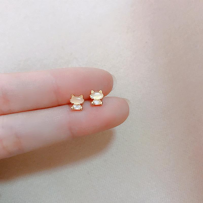 925 Silver Mini Kitten Rabbit Cat's Eye Stud Earrings – Women's Fashion Niche Design