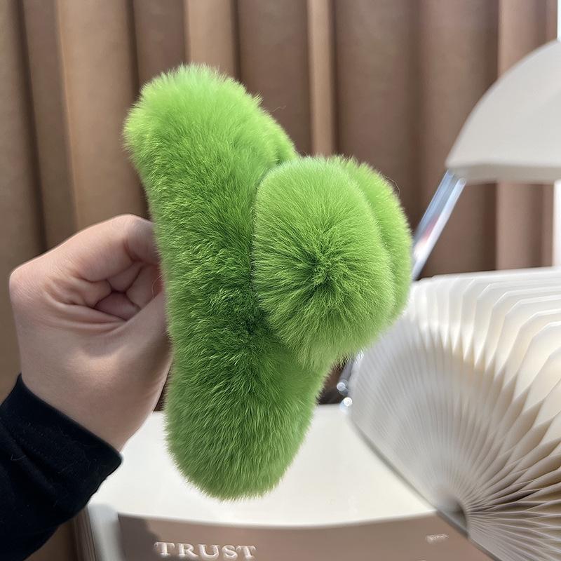 Large Rex Rabbit Fur Hair Clip - Plush Headdress for Winter