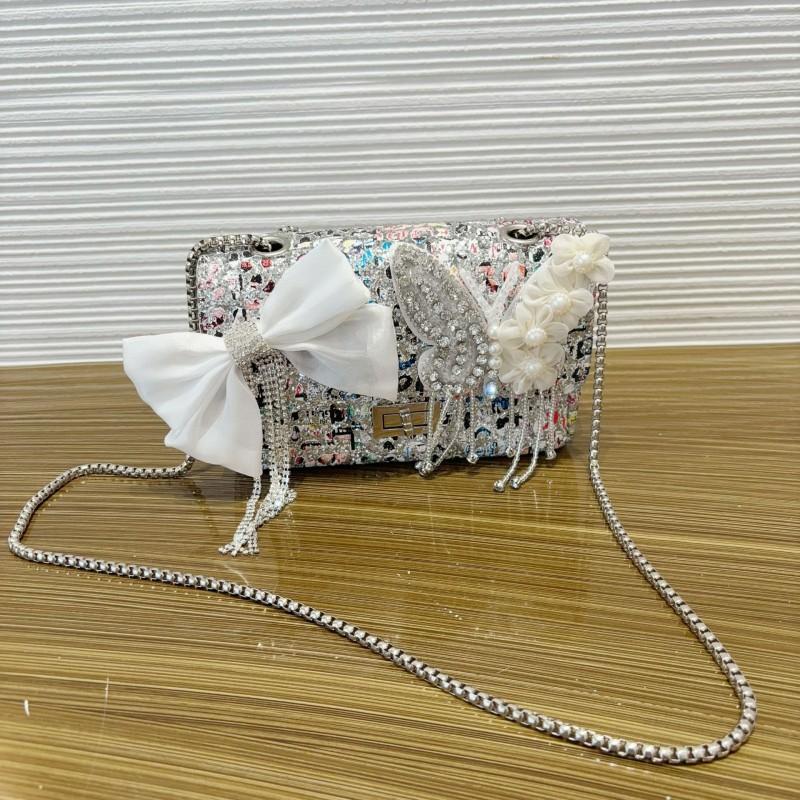 Womens Small Square PU Crossbody Bag With Rhinestone Butterfly Chain Strap Quilted Design