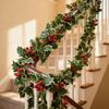Christmas Garland For Mantle Red Berries Leaves Garland 69Inch Artificial Vine Garland For Home Living Room Front Door Patio