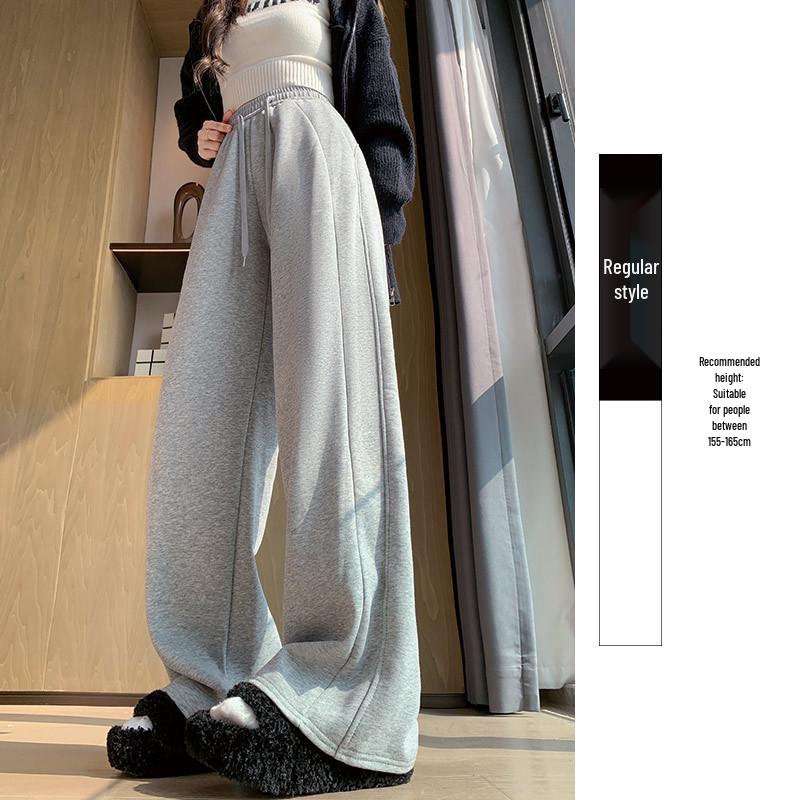 Women's Off-White High-Waisted Wool Wide-Leg Pants - Autumn/Winter 2025, Warm Slimming Floor-Length Casual Trousers