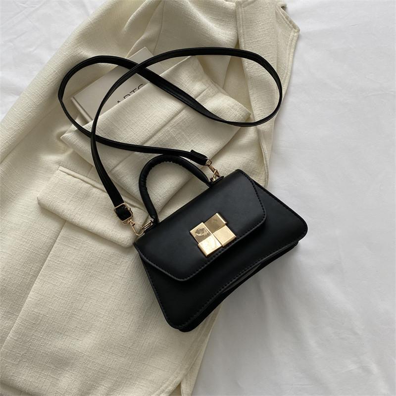 Fashionable Vintage Inspired Small Square Bag Casual Pu Leather Handbag чёрный