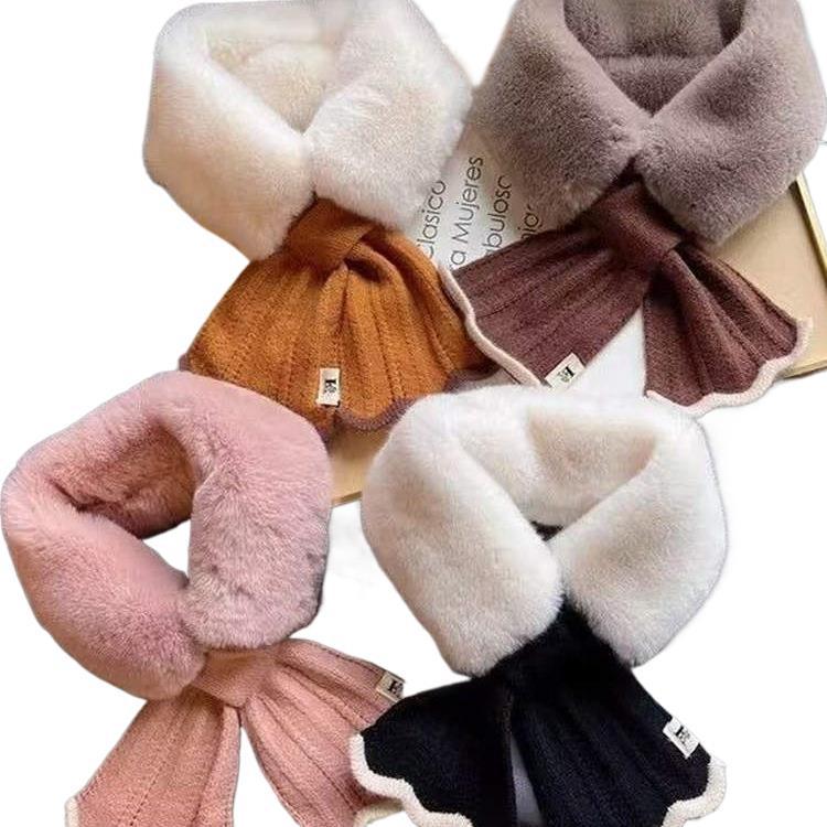 Little Bei 2025 Thickened Autumn & Winter Cross Fur Knit Neck Warmer Scarf
