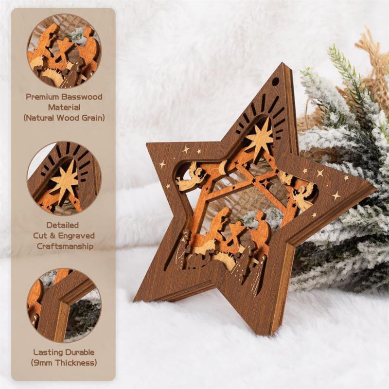 Merry Christmas Tree Nativity Scene Ornaments Happy New Year Decor Wood Hung Crafts Pendants Home Unique Window Decoration Gifts